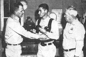 Wes Stapleton in Pacific, 1962. Paul Ash in the breathing apparatus, is now a fire inspector and firefighter for Southern Stone County Fire District in Branson West. 