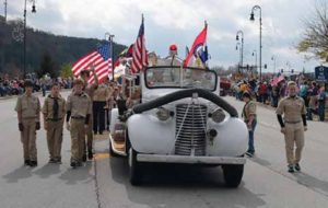 Veterans Day Parade in Branson with Scout Troop and the 1939 Chevrolet Central Apparatus. Three of my grand sons are in this troop and my son in law is the Scoutmaster.