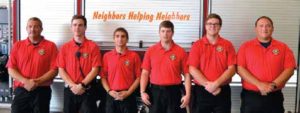 The firefighters are pictured from left to right; C. Johnson, T. Evans, A. Griggs,  N. Huston, B. Hern, and J. White.